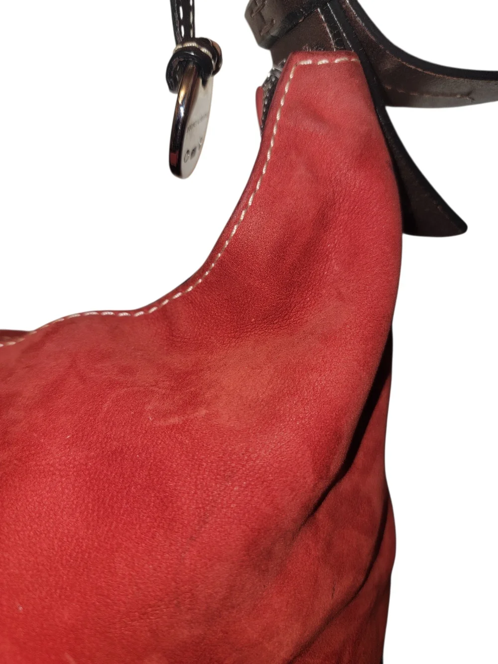 Dooney & Bourke Red Suede Hobo with Dark Brown Leather Trim